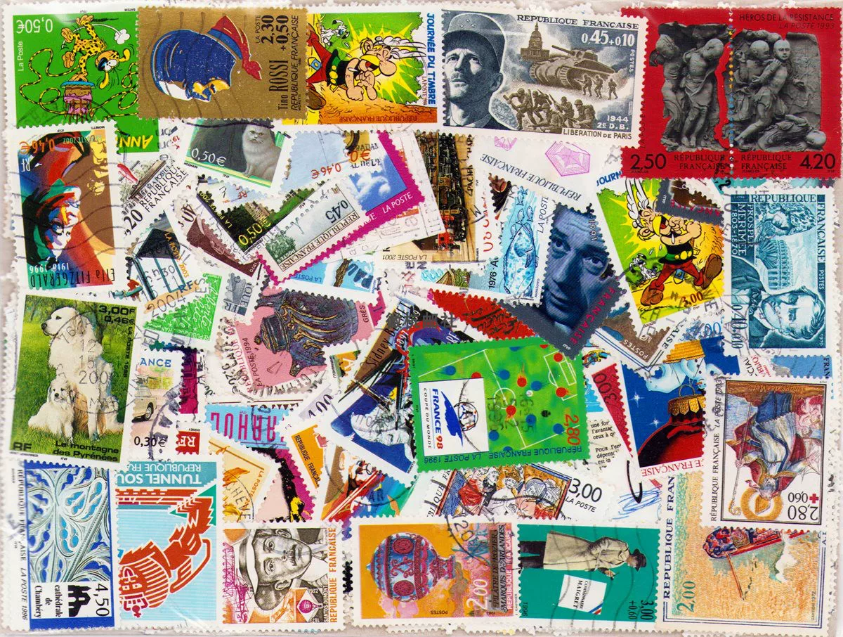 Collectible Vintage Postage Stamps - 빈티지 프랑스 우표 100개 세트, 정품