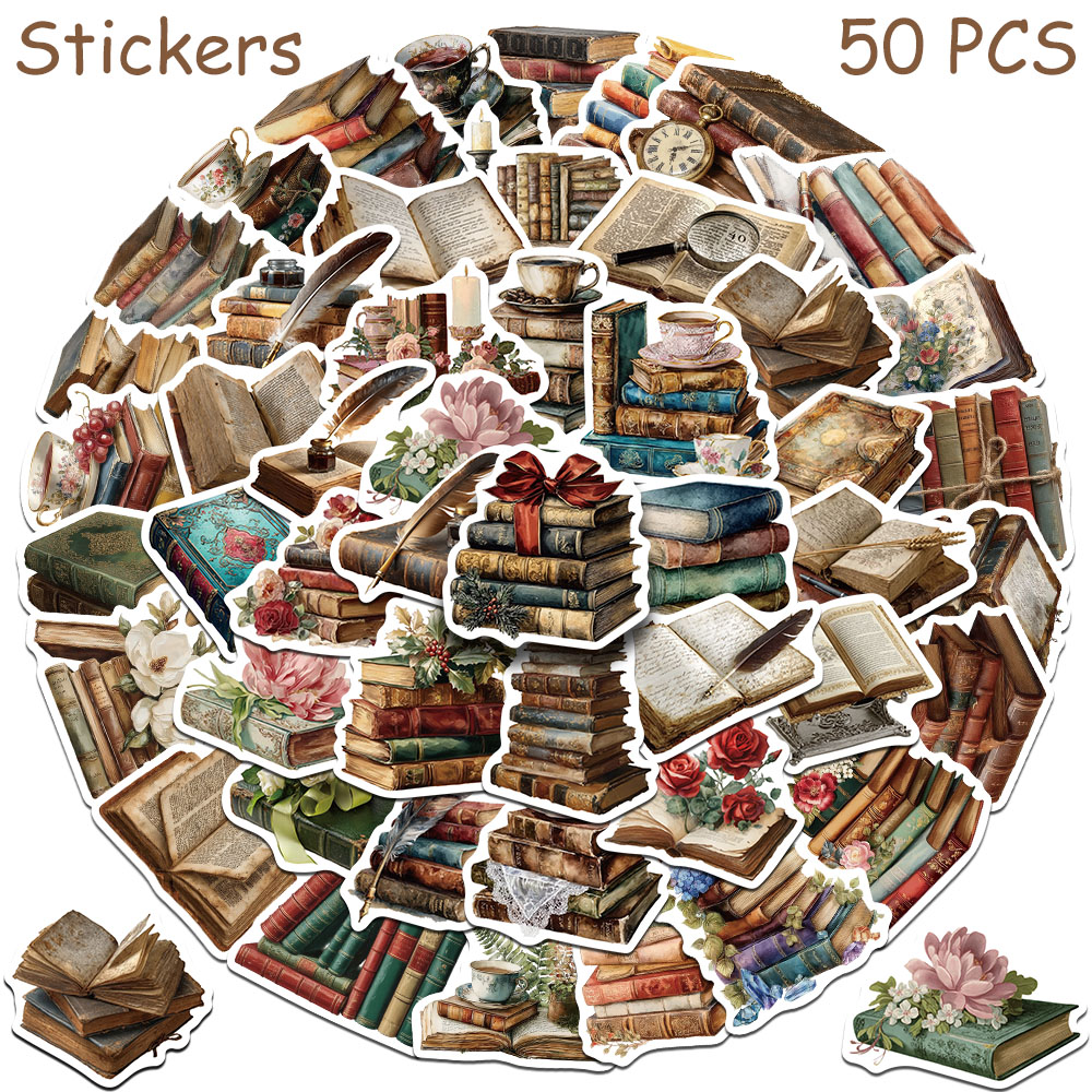 50pcs 빈티지 책 스티커 데칼 노트북 스크랩북 가방 - Vintage Collectible Books 리뷰 및 가격