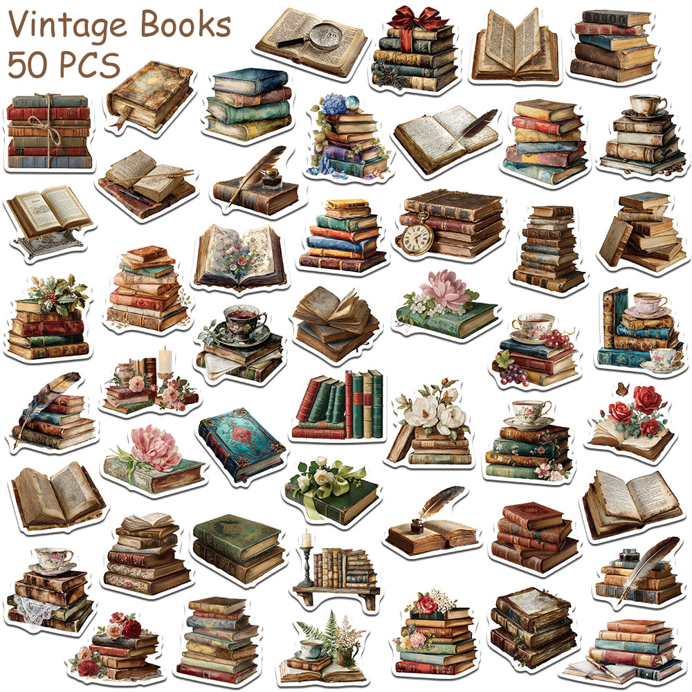 50pcs 빈티지 책 스티커 데칼 노트북 스크랩북 가방 - Vintage Collectible Books 리뷰 및 가격