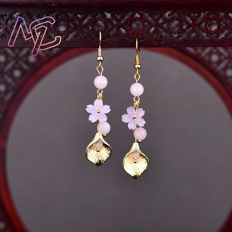 핑크 천연 옥 꽃 귀걸이 여성을위한 빈티지 선물 부적  - Vintage Collectibles For Sale 리뷰 및 가격