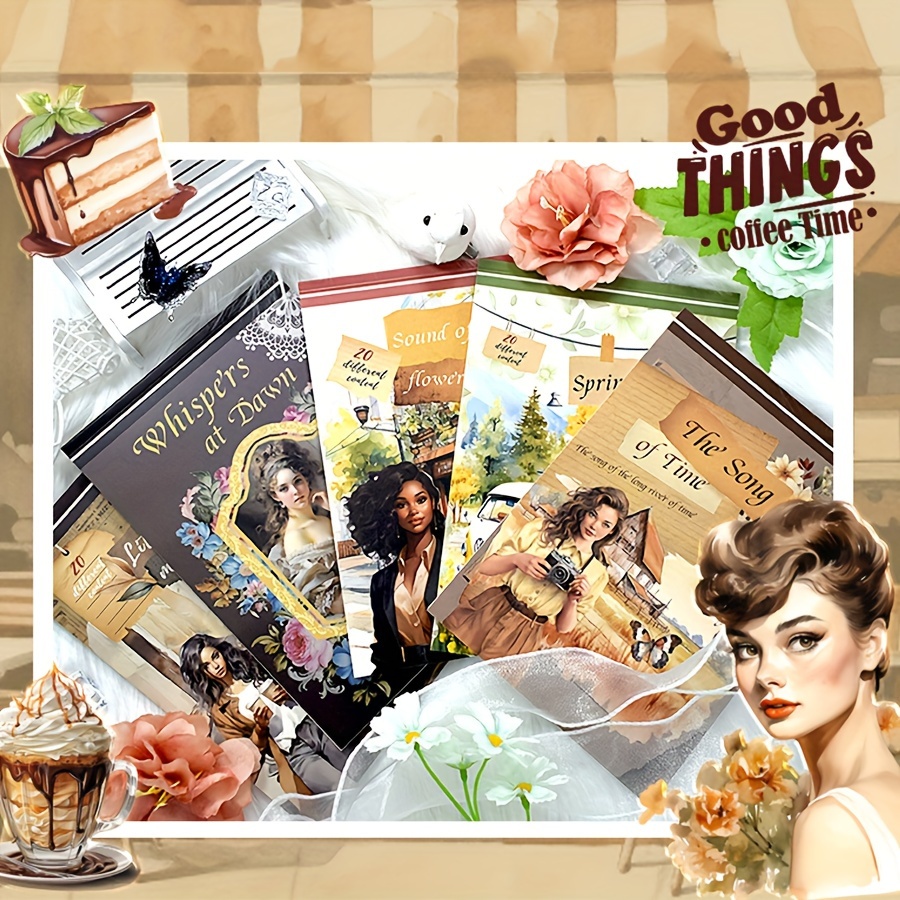 20 시트 프리 컷 스티커 도서 PET Washi 종이 - Vintage Collectible Books 리뷰 및 가격